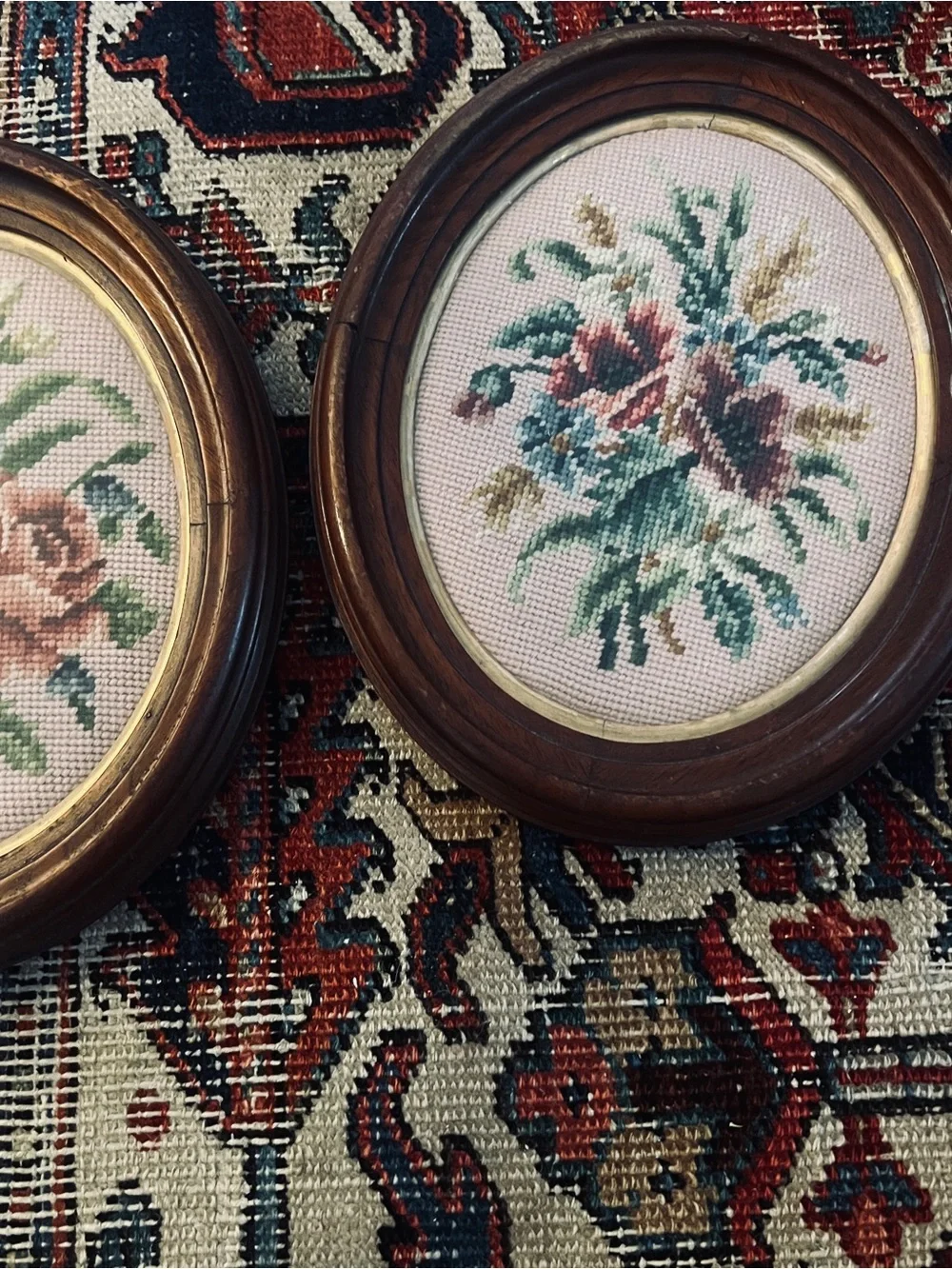 Vintage Floral Needlepoint Wall Plaques -